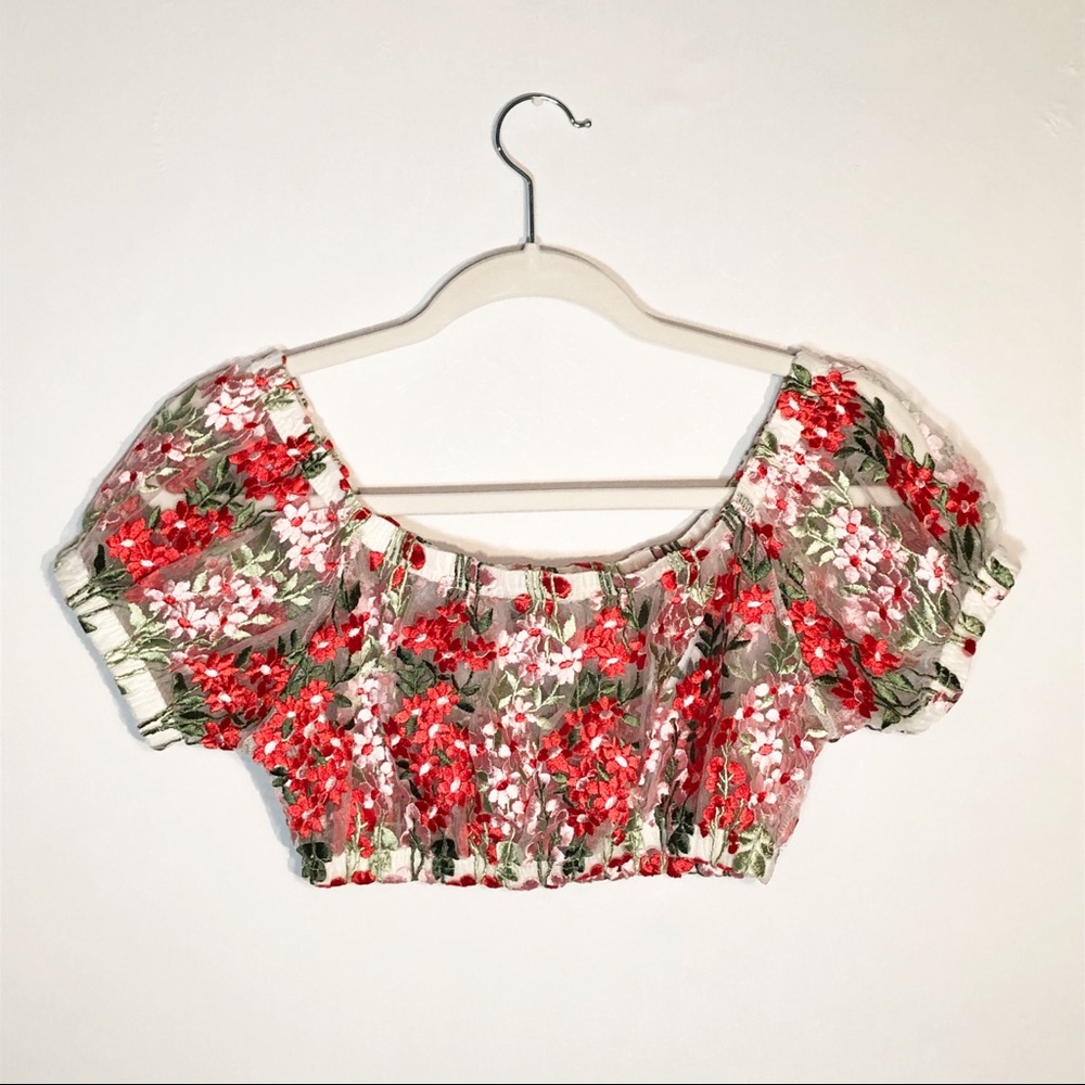Urban Outfitters Kimchi Blue Mesh Embroidered Top - Picture 3 of 7